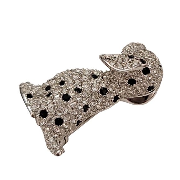 Swarovski Silver Tone Black, Clear Crystal Dalmatian Puppy Dog Brooch Pin K859 - Picture 3 of 9